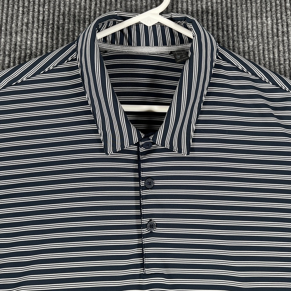 Adidas Polo Shirt Mens Large Blue Striped Short Sleeve Golf Active Soft Light